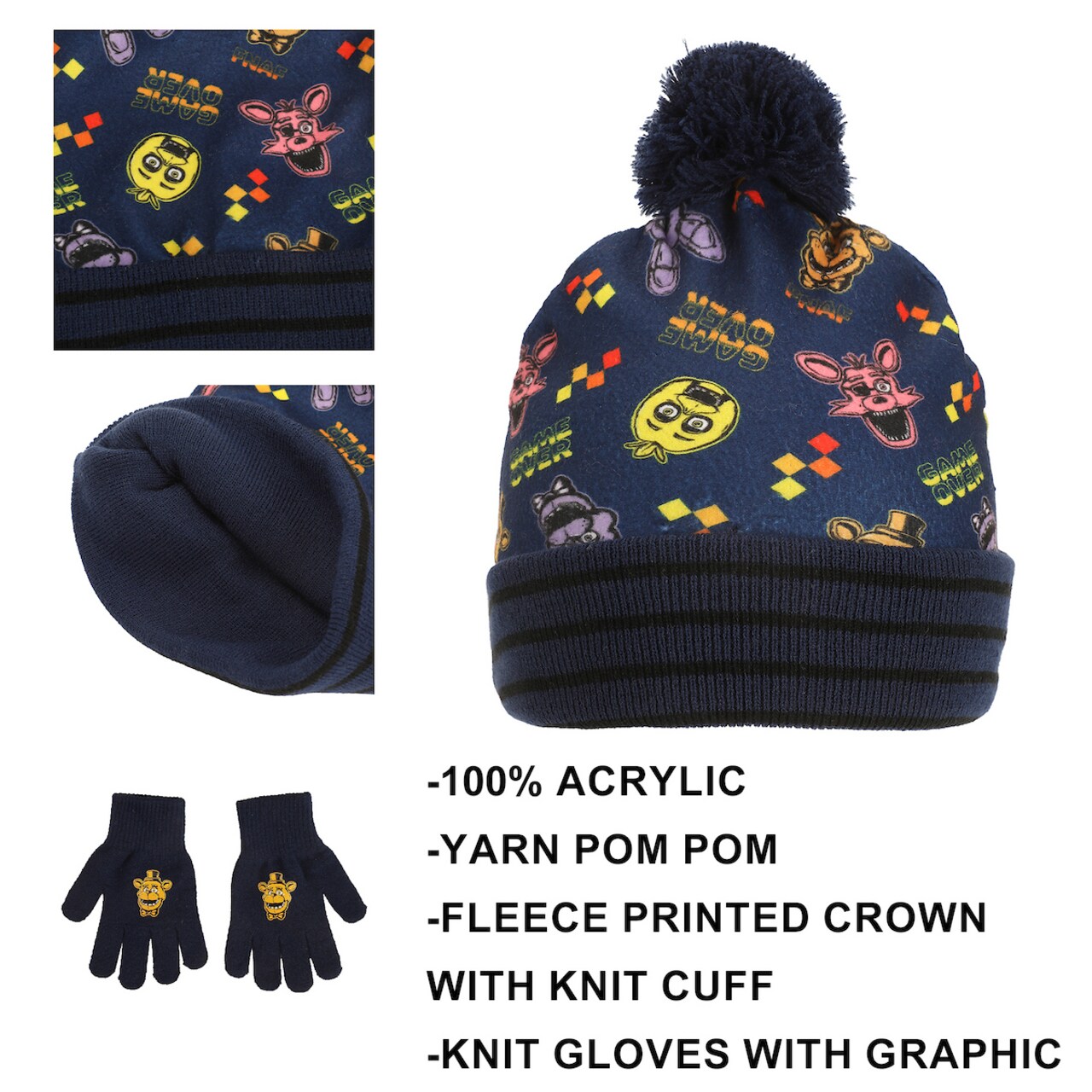 Five Nights At Freddy’s Game Over Youth 2-Piece Knit Beanie & Gloves Set